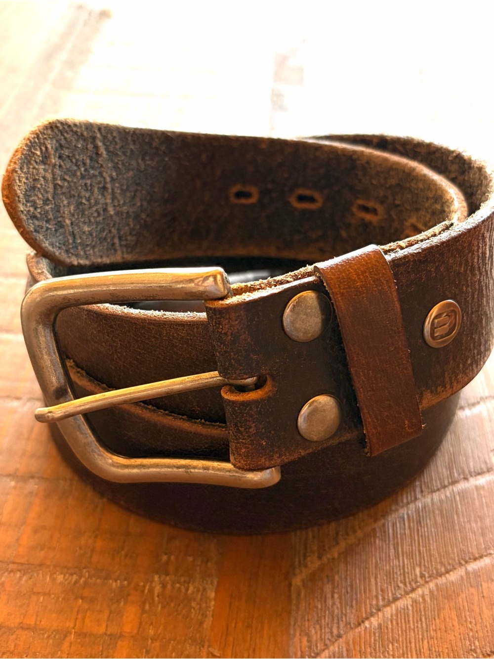 Men’s Solid Leather Belt Brown Distressed Heavy Duty Removable Buckle 46”